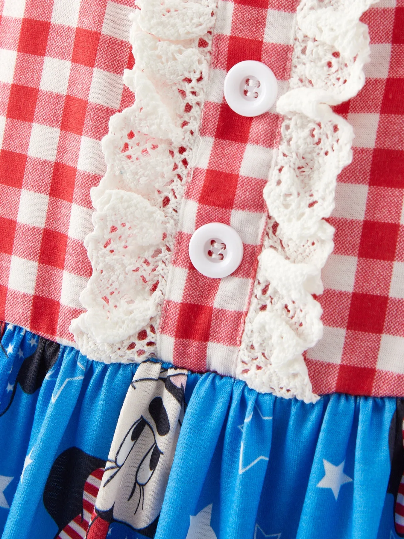 4th Of July Cartoon Character Print Plaid Cute Girls Outfits Set