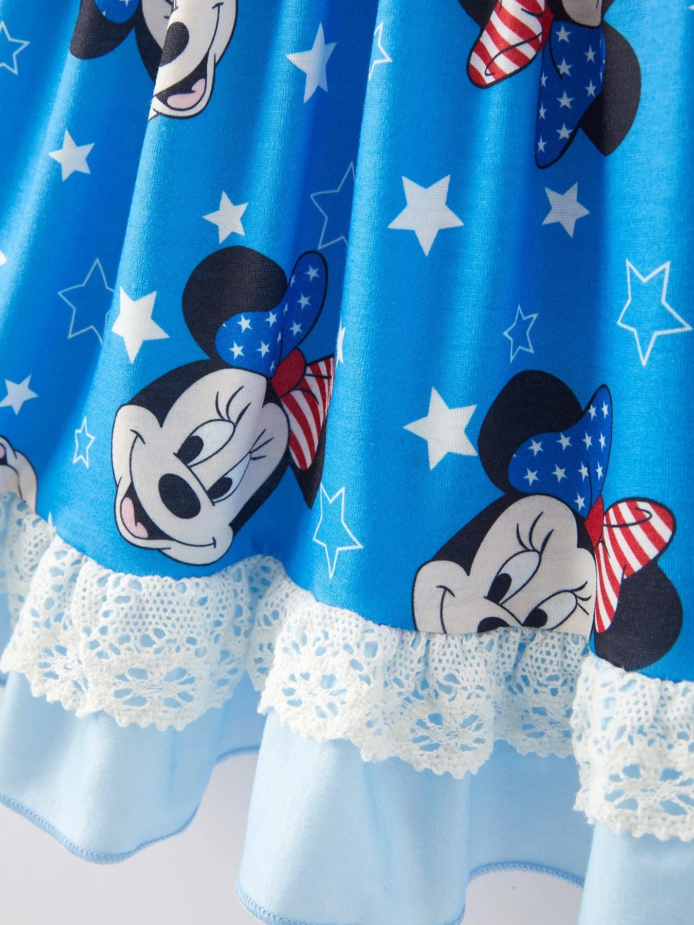 4th Of July Cartoon Character Print Plaid Cute Girls Outfits Set