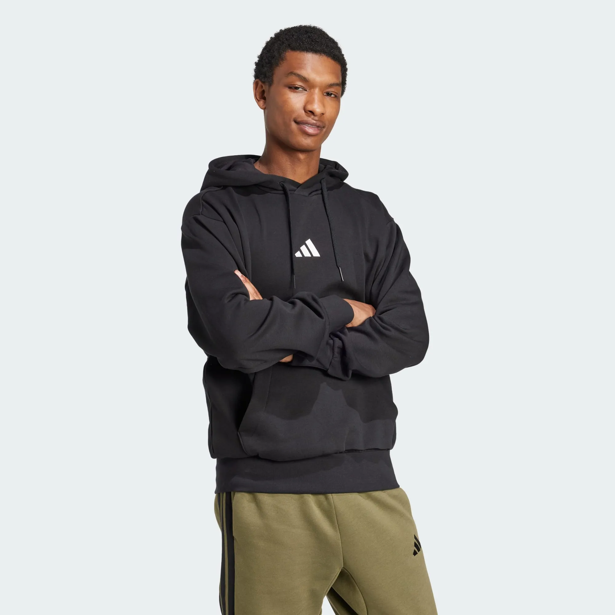 ADIDAS MEN'S FEELCOZY FLEECE BLACK HOODIE Cothing_Mens-Adidas