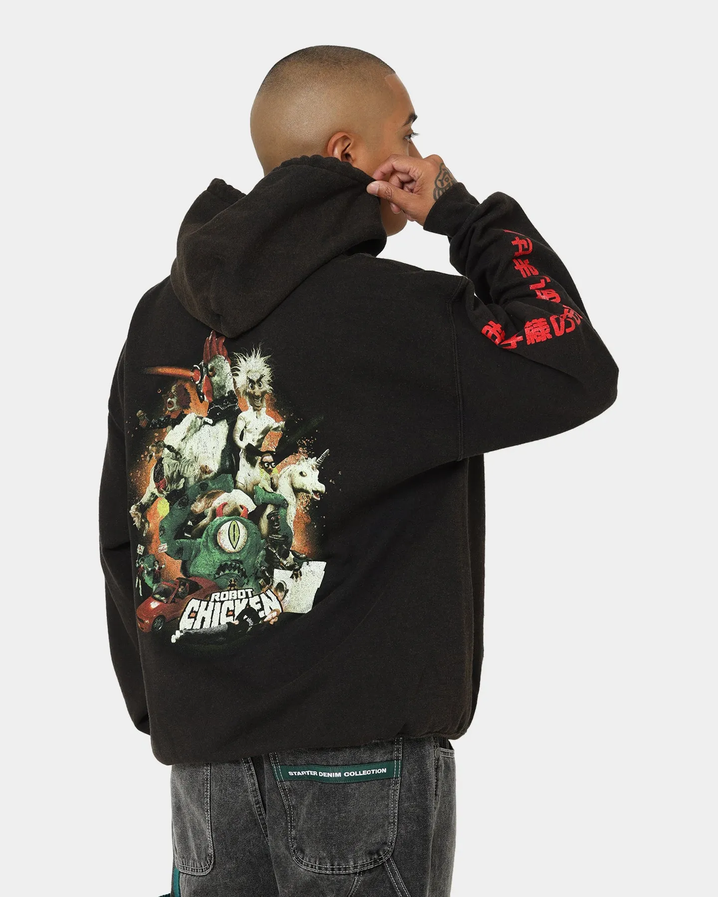 American Thrift Chicken Boom Vintage Hoodie Black Wash