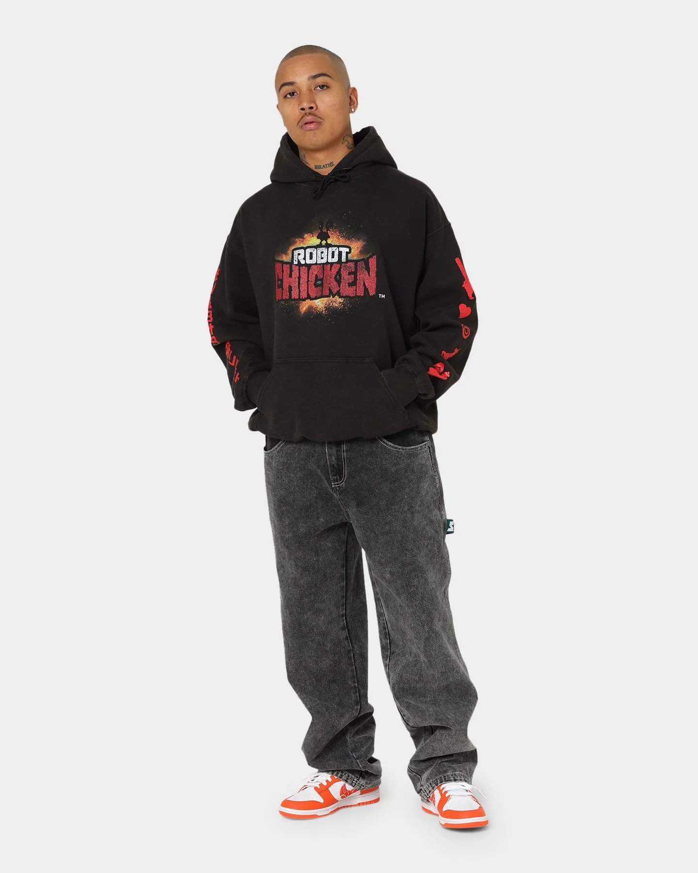 American Thrift Chicken Boom Vintage Hoodie Black Wash