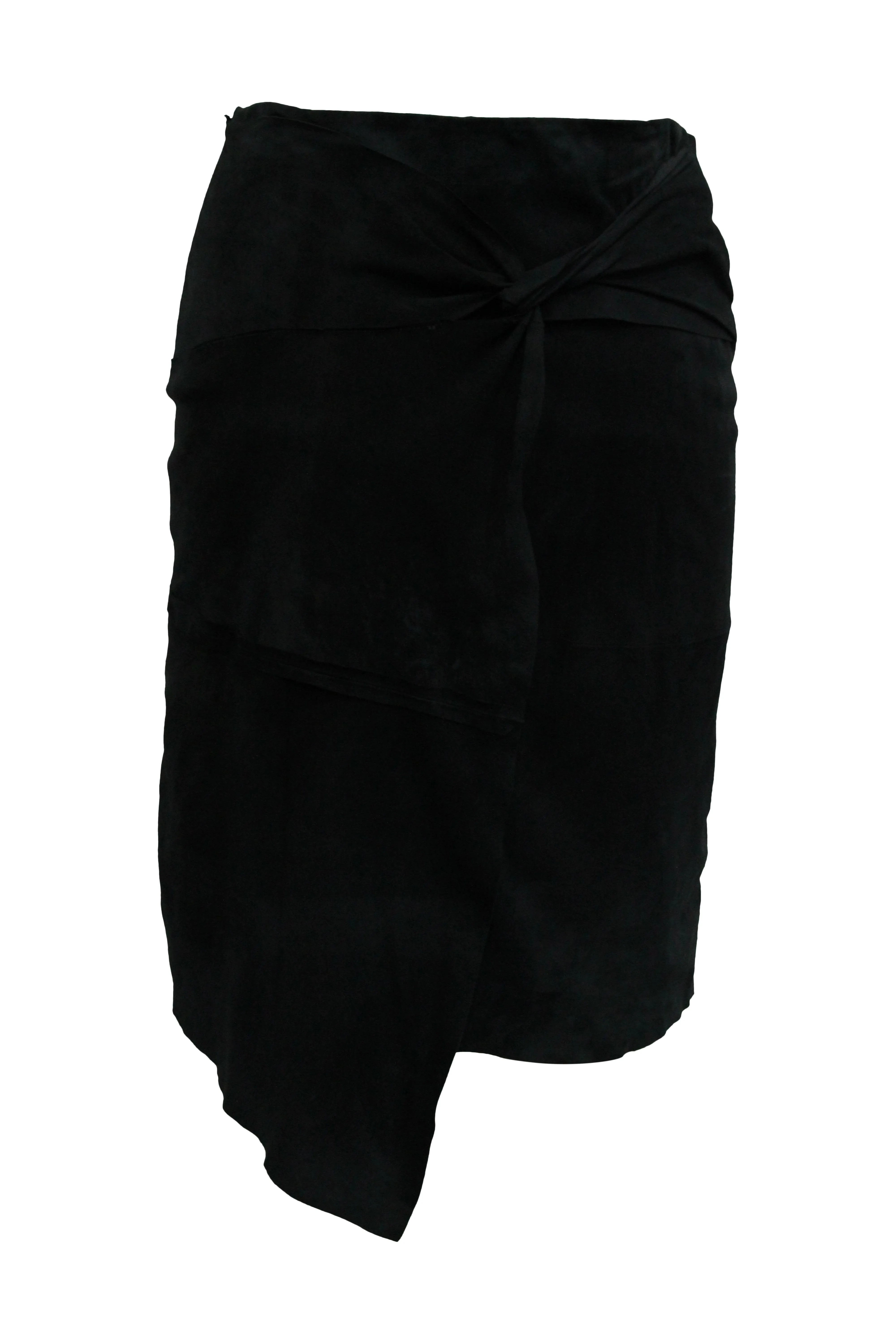 Ba & Sh Asymmetric Skirt in Black Goatskin Leather