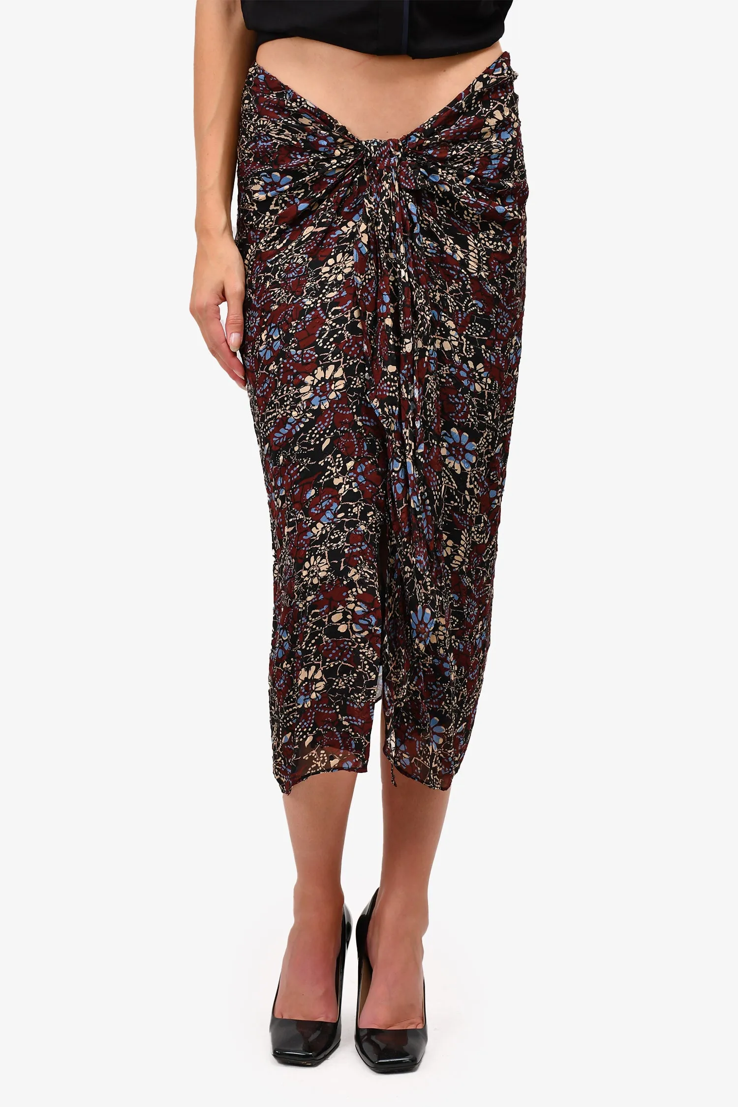 Ba&sh Burgundy Patterned Midi Skirt Size L