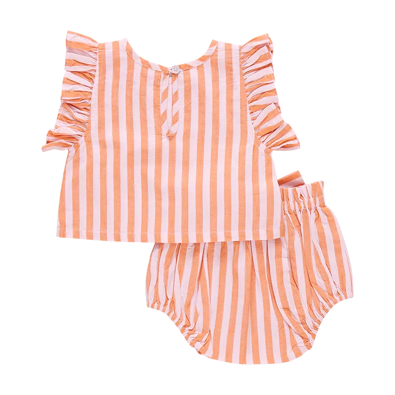Baby Abigail Two Piece Set - Orange Pink Stripe by Pink Chicken