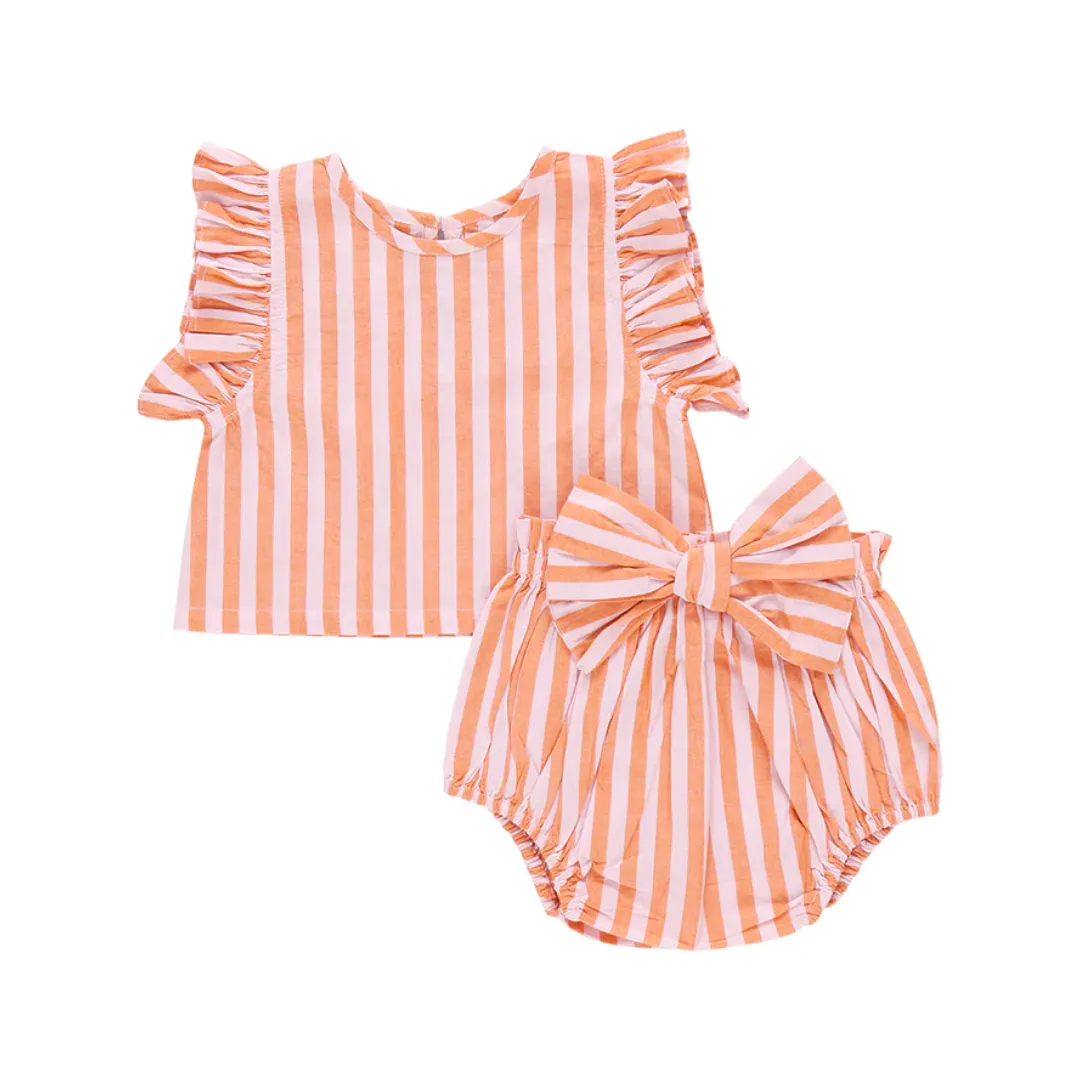 Baby Abigail Two Piece Set - Orange Pink Stripe by Pink Chicken