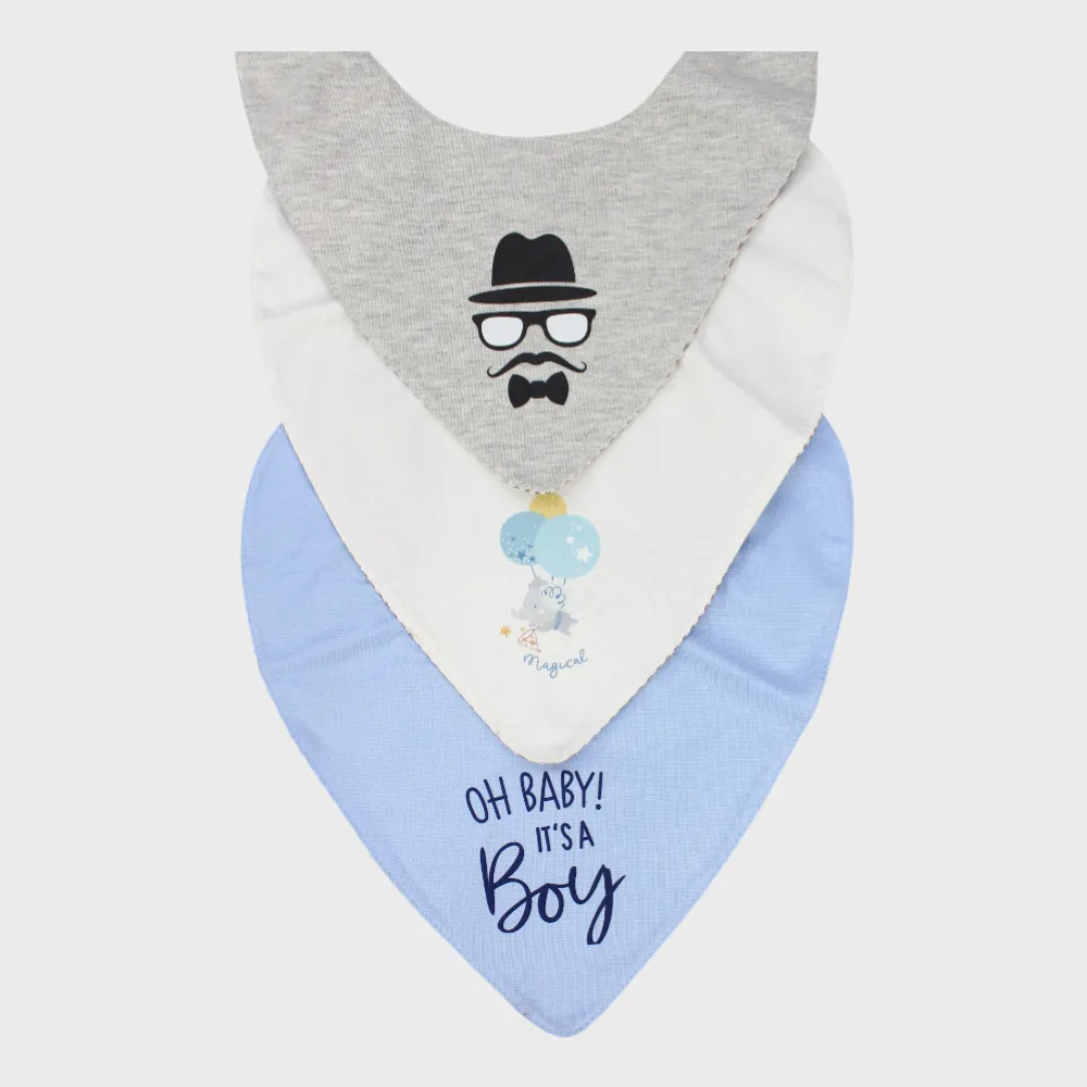 BABY Boys Cotton Bib Set – "Man's Face" (Pack of 3, Scarf Style)