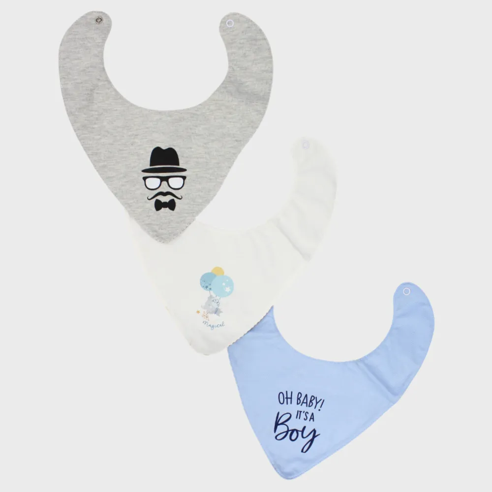 BABY Boys Cotton Bib Set – "Man's Face" (Pack of 3, Scarf Style)