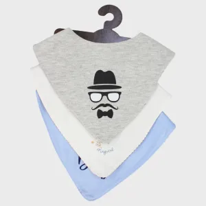 BABY Boys Cotton Bib Set – "Man's Face" (Pack of 3, Scarf Style)