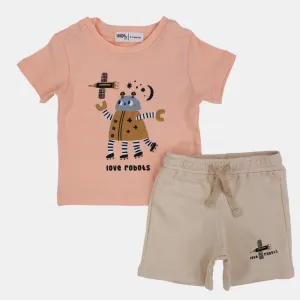 Baby Boys Cotton Pajama Set – Salmon "Love Robots" Print