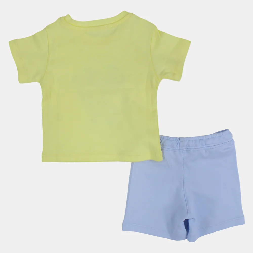 Baby Boys Cotton Pajama Set – Yellow "Dino Skate" Print