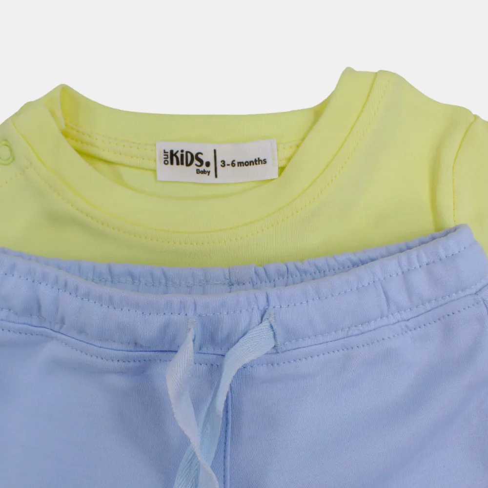 Baby Boys Cotton Pajama Set – Yellow "Dino Skate" Print