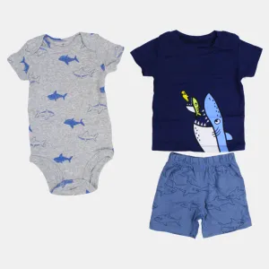 Baby Boys Navy Dolphin-Themed 3-Piece Cotton Outfit Set