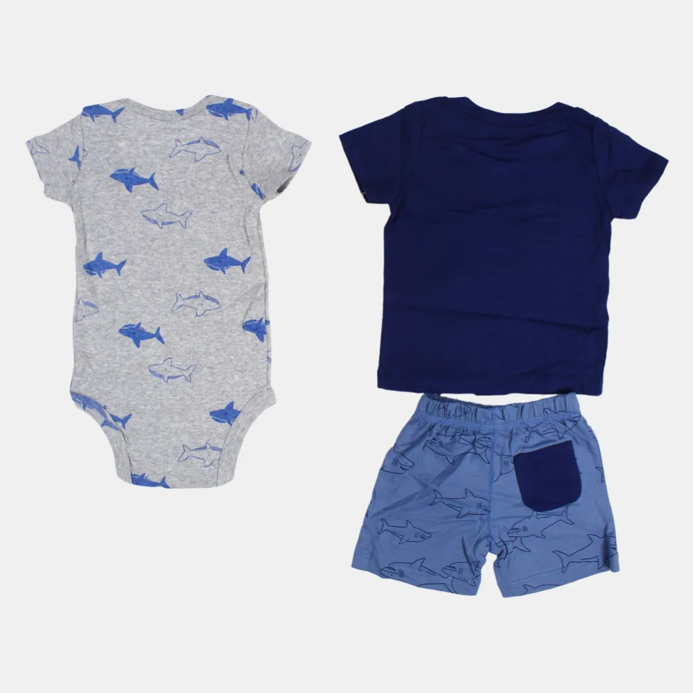 Baby Boys Navy Dolphin-Themed 3-Piece Cotton Outfit Set