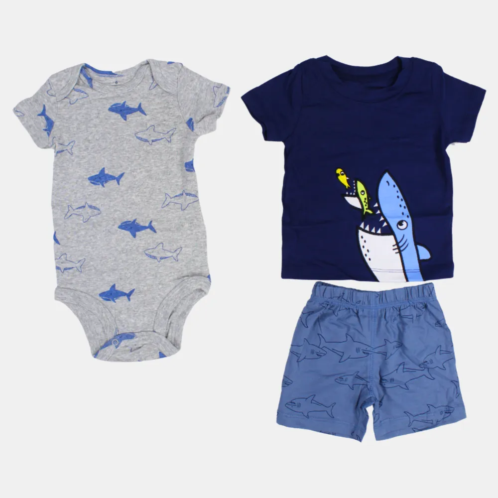 Baby Boys Navy Dolphin-Themed 3-Piece Cotton Outfit Set
