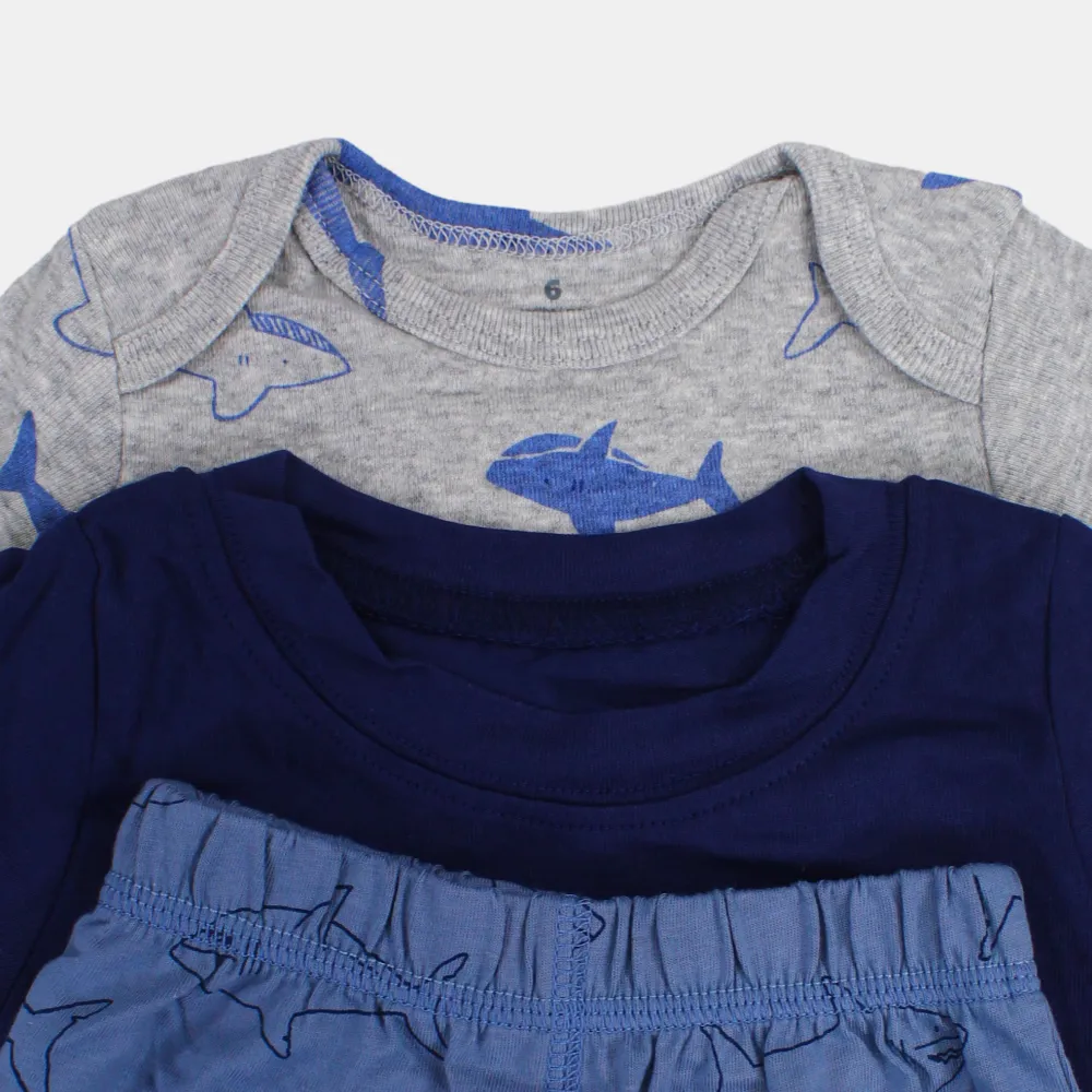 Baby Boys Navy Dolphin-Themed 3-Piece Cotton Outfit Set