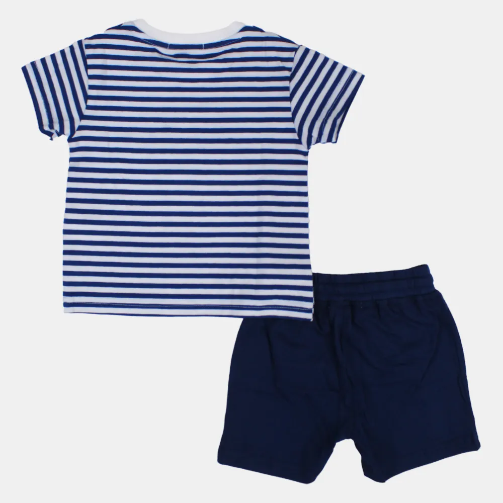 Baby Boys Striped Short-Sleeved 2-Piece Cotton Outfit Set – "Mr. Captain" Print