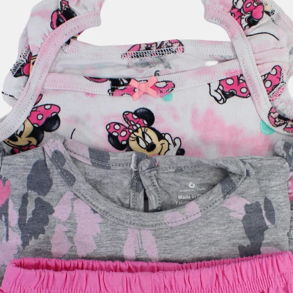 BABY Girls Cotton 3-Piece Outfit Set – Grey with Minnie Mouse Design