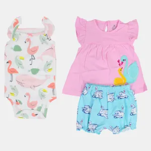 Baby Girls Cotton Outfit Set – Pink with Swan Design
