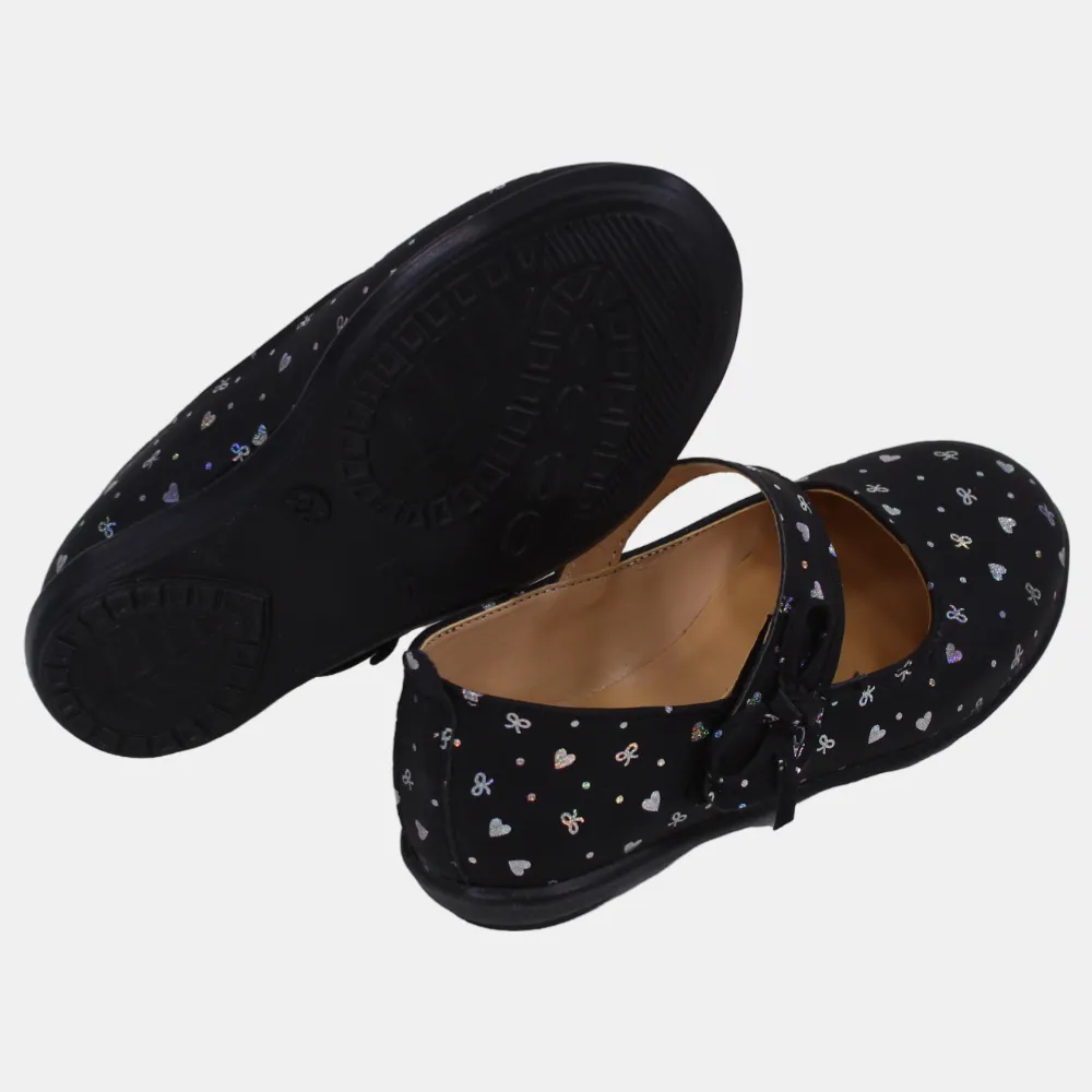 Baby Girls Leather Shoes – Black with Heart Details