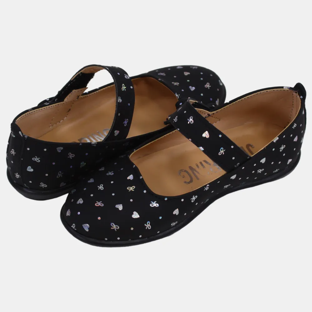 Baby Girls Leather Shoes – Black with Heart Details