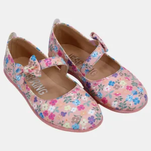 Baby Girls Leather Shoes – Blush with Floral Details