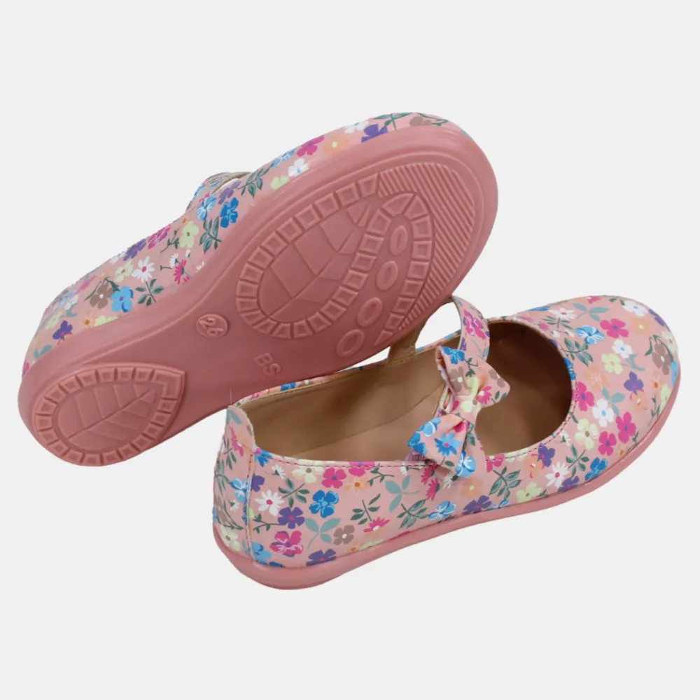 Baby Girls Leather Shoes – Blush with Floral Details