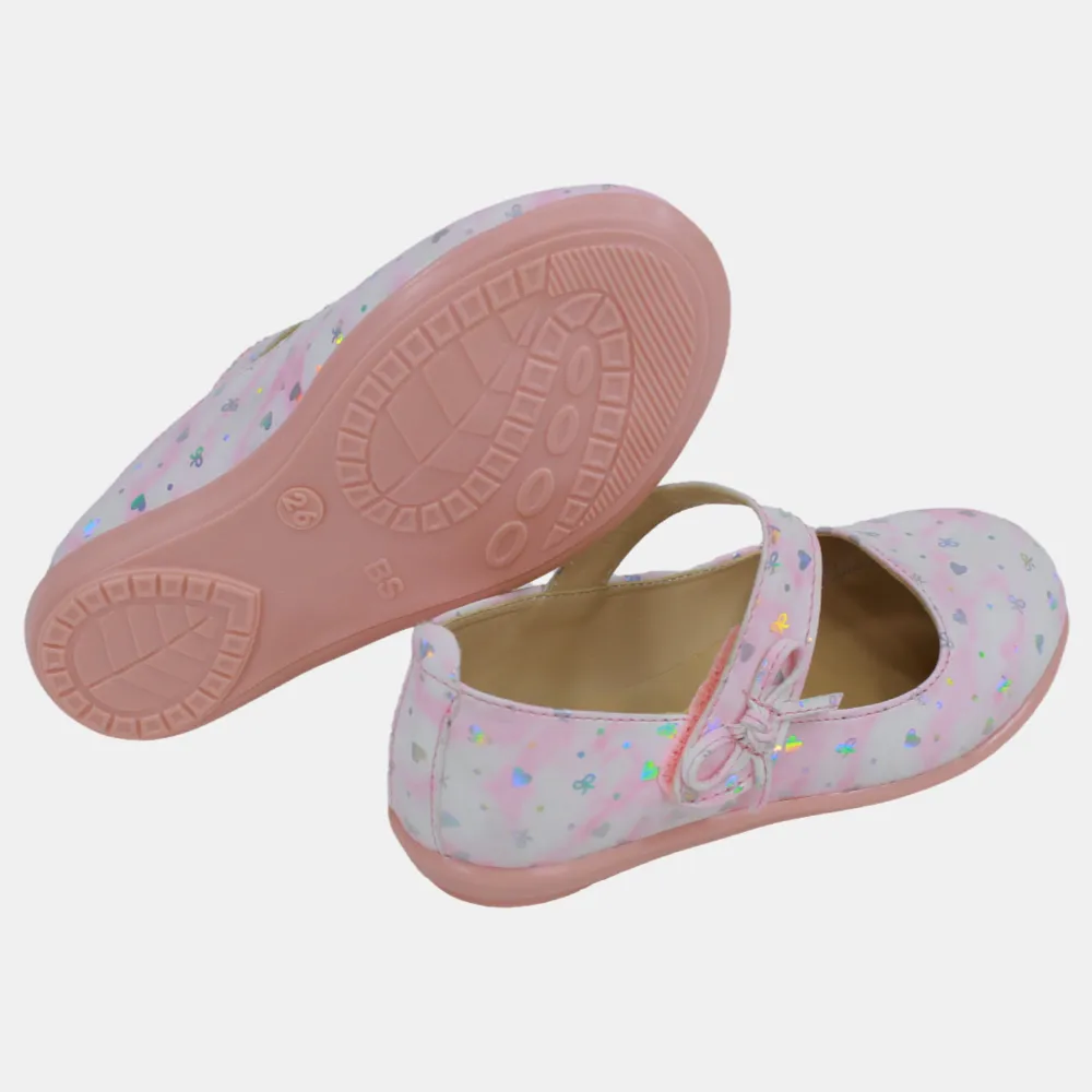 Baby Girls Leather Shoes – Pink with Heart Details