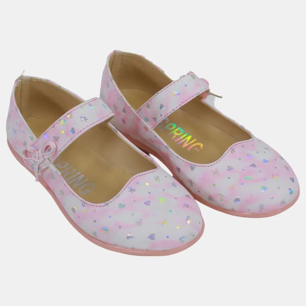 Baby Girls Leather Shoes – Pink with Heart Details