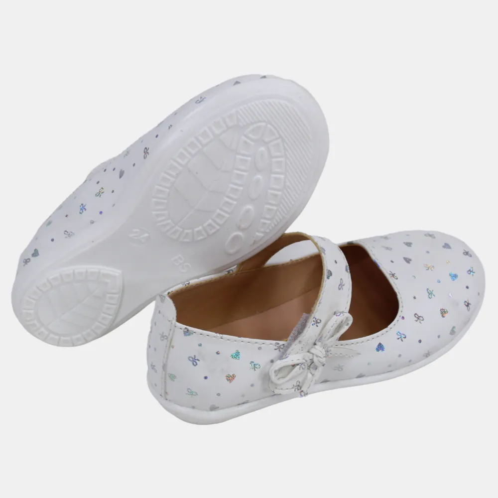Baby Girls Leather Shoes – White with Heart Details