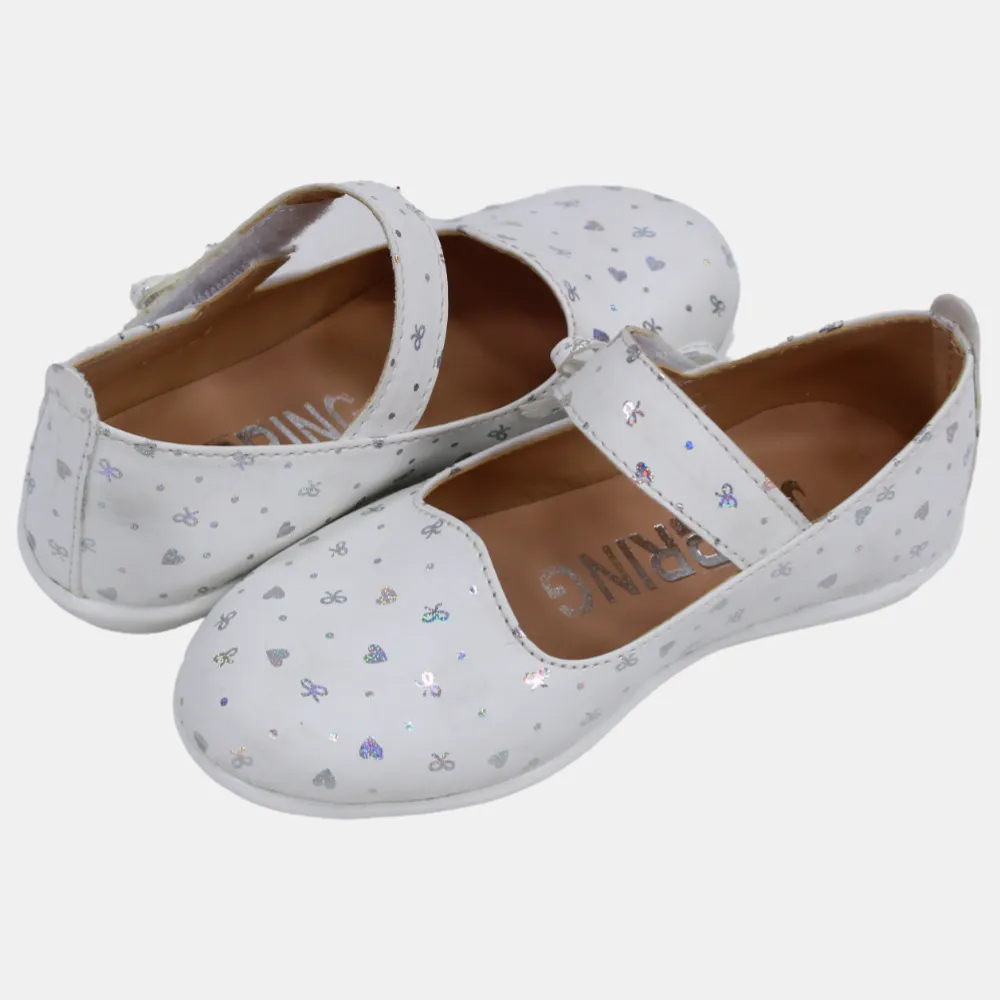 Baby Girls Leather Shoes – White with Heart Details