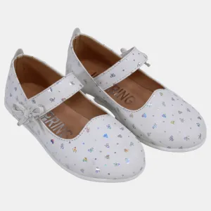 Baby Girls Leather Shoes – White with Heart Details