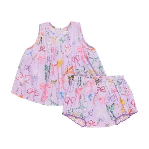 Baby Jaipur Two Piece Set - Lavender Watercolor Bows by Pink Chicken