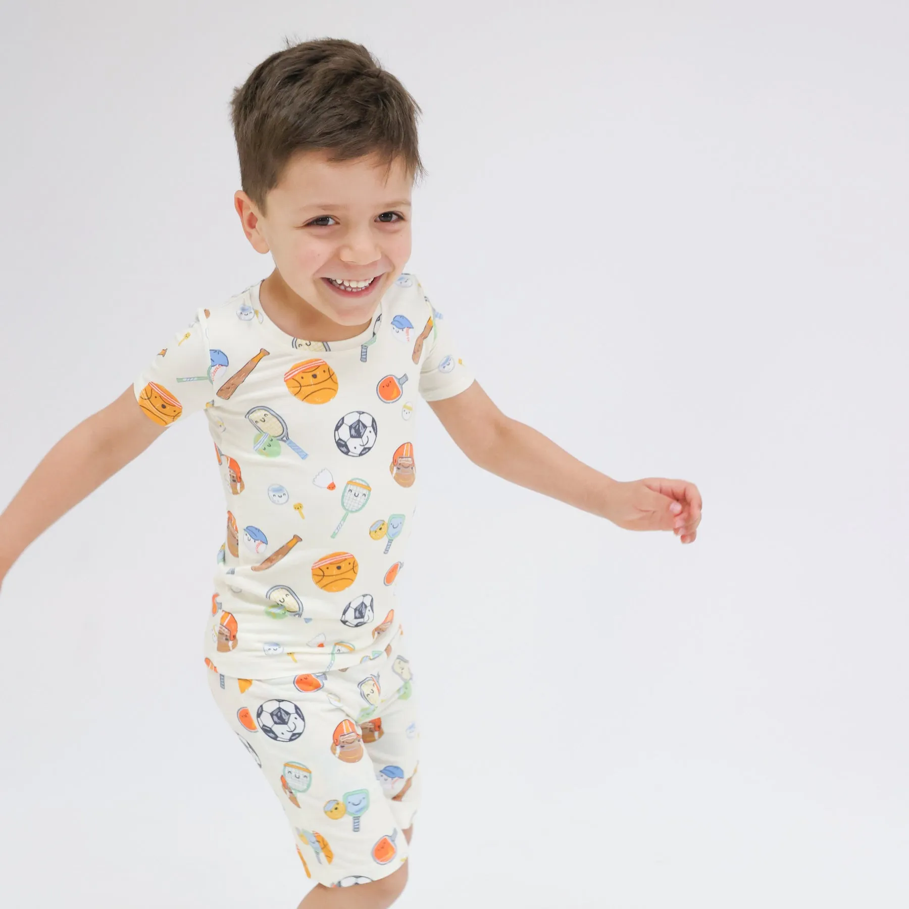 Bamboo Short Sleeve Lounge Wear Set with Shorts - Sports Ball Friends by Angel Dear