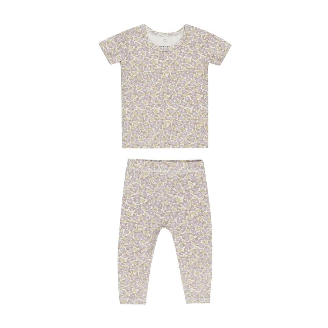 Bamboo Short Sleeve Pajama Set - Purple Floral by Quincy Mae