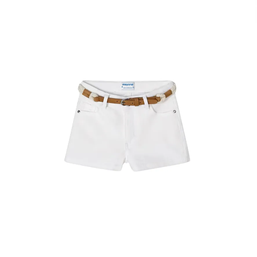 Better Cotton Belted Shorts - White by Mayoral - FINAL SALE