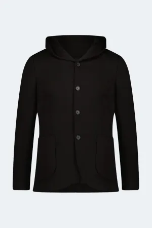 Black Knit Hooded Button Sportcoat
