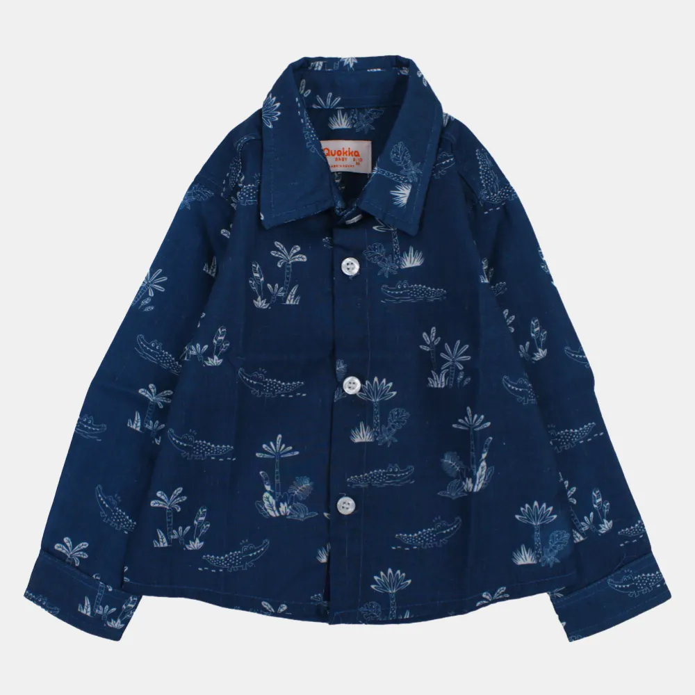 Boys Long-Sleeved Cotton Shirt with Happy Croco Print