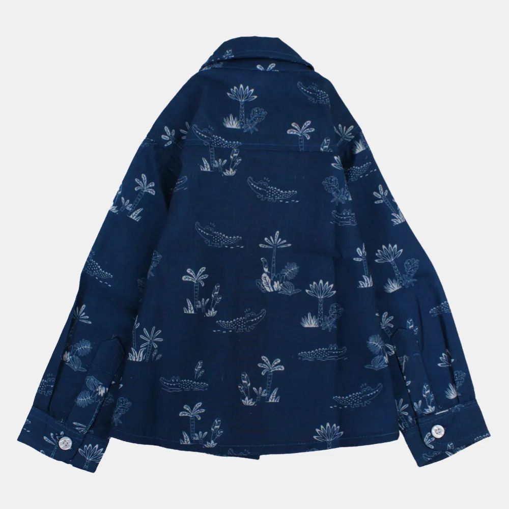 Boys Long-Sleeved Cotton Shirt with Happy Croco Print