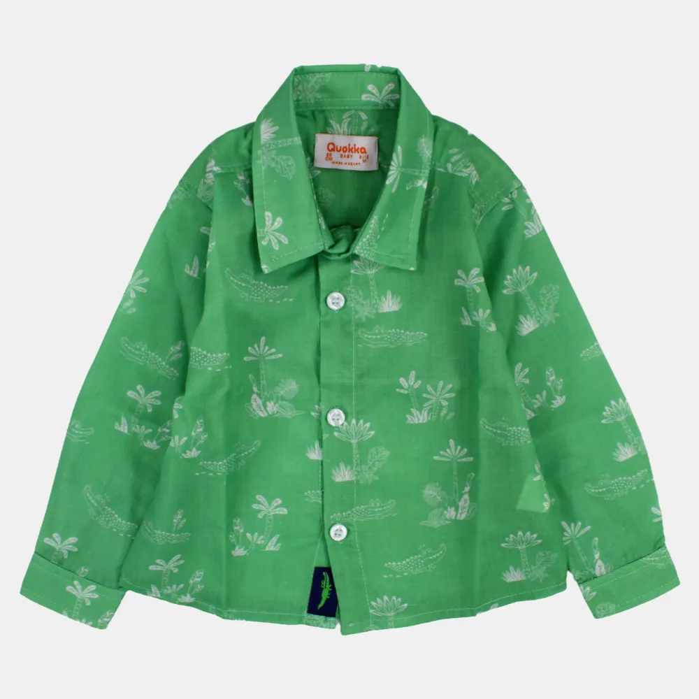 Boys Long-Sleeved Cotton Shirt with Happy Croco Print