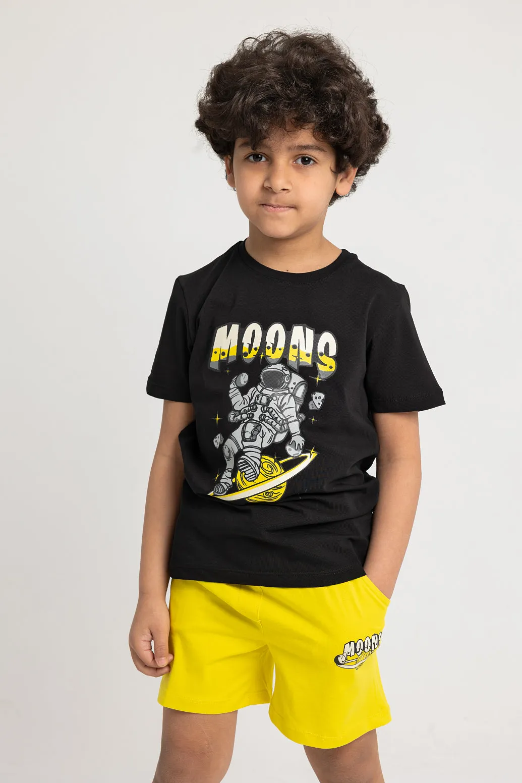 Boys "MOONS" Short-Sleeved Pajama Set – Black