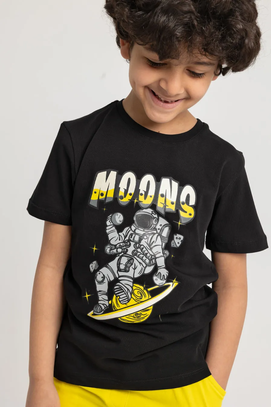 Boys "MOONS" Short-Sleeved Pajama Set – Black