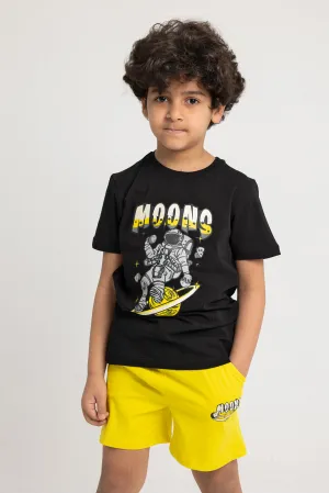 Boys "MOONS" Short-Sleeved Pajama Set – Black