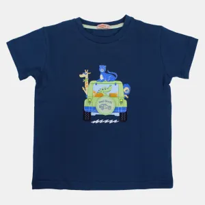 Boys Short-Sleeved Cotton T-Shirt with Safari Animals Print