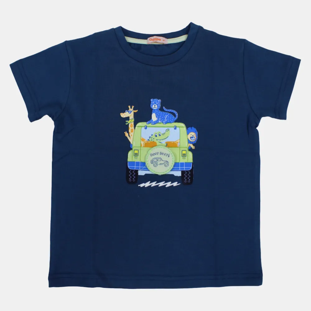Boys Short-Sleeved Cotton T-Shirt with Safari Animals Print