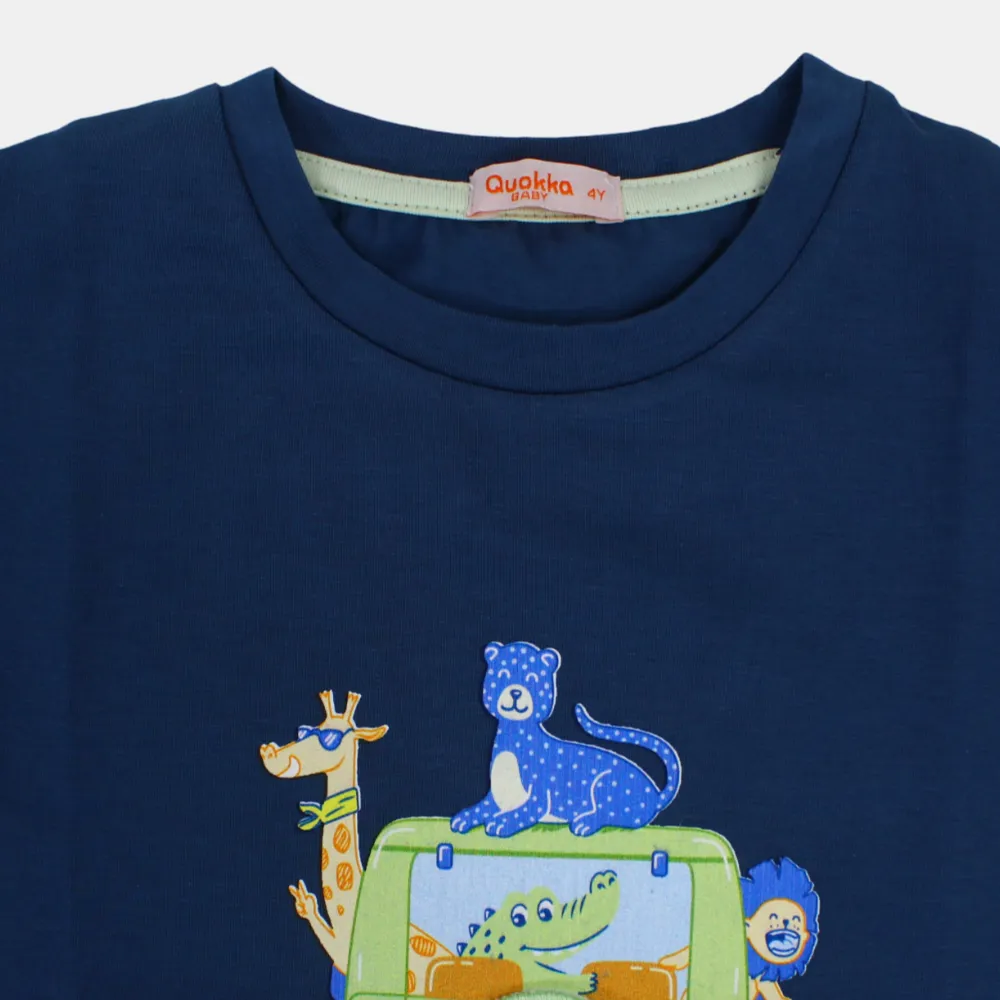 Boys Short-Sleeved Cotton T-Shirt with Safari Animals Print