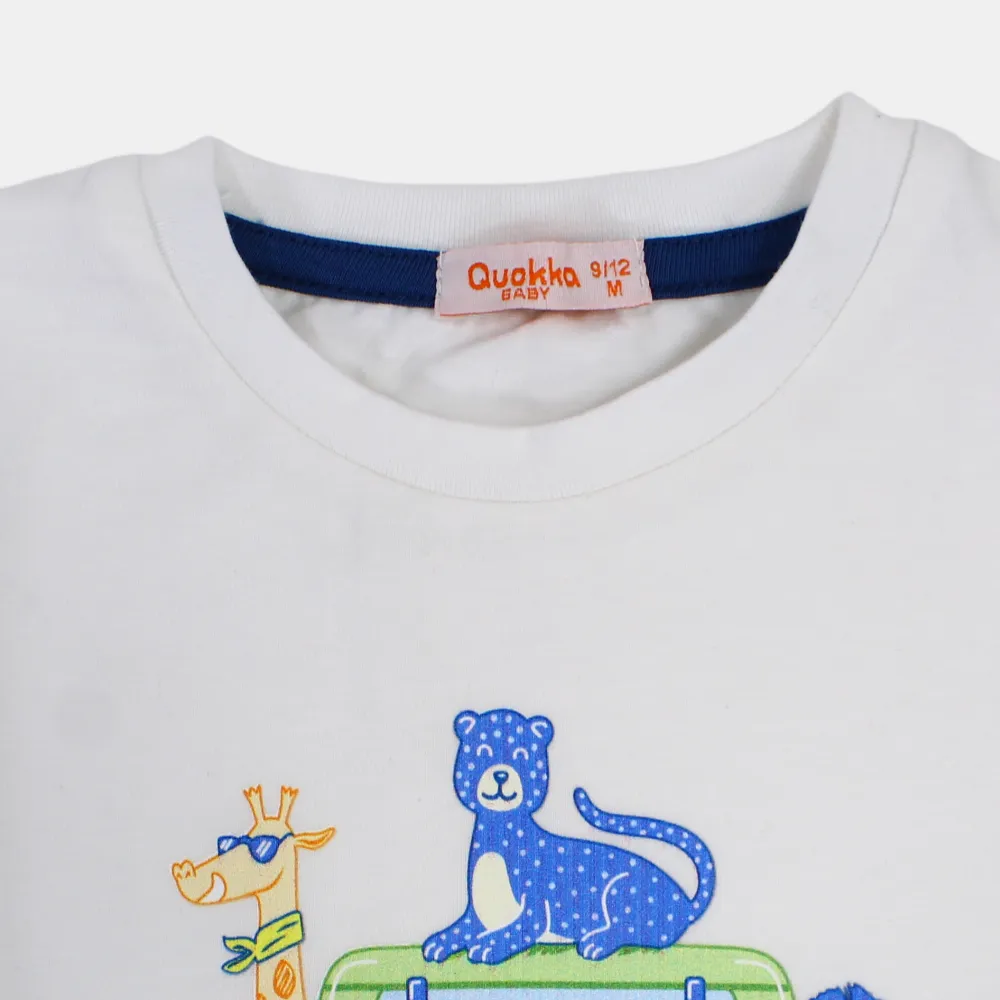 Boys Short-Sleeved Cotton T-Shirt with Safari Animals Print