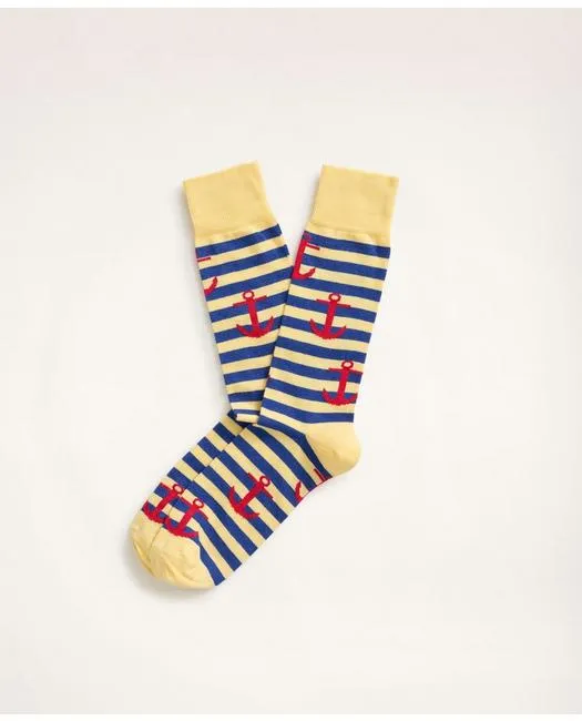 Brooks Brothers Men's Anchor Stripe Crew Socks Yellow Brooks Brothers