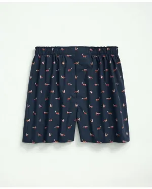 Brooks Brothers Men's Cotton Poplin Fox Print Boxers Navy Brooks Brothers