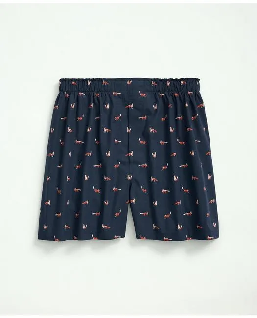 Brooks Brothers Men's Cotton Poplin Fox Print Boxers Navy Brooks Brothers