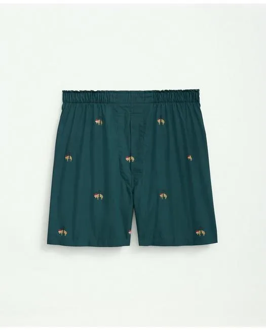 Brooks Brothers Men's Cotton Poplin Holiday Fleece Boxers Dark Green Brooks Brothers